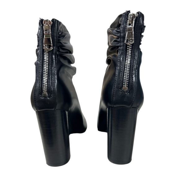 FSJ Womens Size 8 Black 4" Chunky Heel Ankle Boots Round Peep Toe Back Zip Shoes - Picture 8 of 9